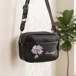 Personalized Birth Flower Bouquet PU Leather Adjustable Crossbody Bag with Name Birthday Anniversary Gift for Woman Bridesmaid