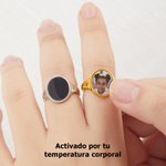 Anillo de plata 925 personalizado con foto oculta activada por calor con piedras de nacimiento y texto regalo de cumpleaños y aniversario para mujer