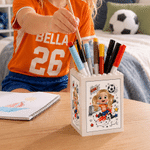 Personalised Cartoon Football Character Building Blocks Brick Pen Holder with Name Desk Decor Back to School Birthday Gift for Kids