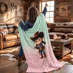 Personalized 3D-Style Design Cartoon Cowboy Cowgirl Character Soft Throw Blanket with Name Home Decor Birthday Gift for Kids