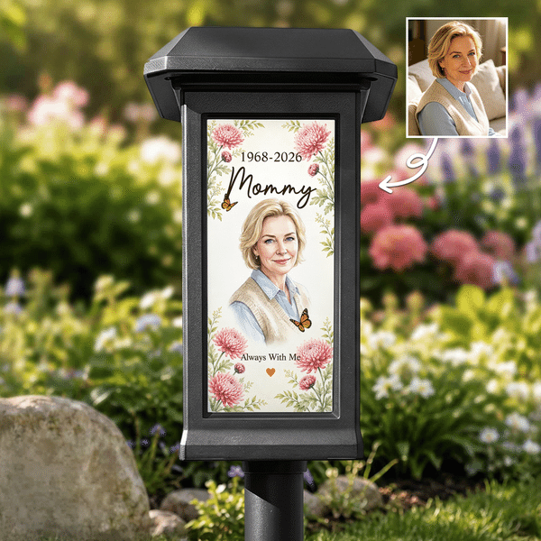 Personalized Watercolour Style Birth Flower Photo Solar Garden Light with Name Text and Year Garden Yard Cemetrey Decor Memorial Gift for Family