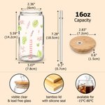 Personalised Flower Fruit 16 oz Glass Tumbler with Name Lid and Straw Summer Drink Birthday Gift for Coffee Tea Lovers