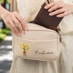 Personalized Birth Flower Bouquet PU Leather Adjustable Crossbody Bag with Name Birthday Anniversary Gift for Woman Bridesmaid