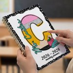 Personalised Pencil Initial 2026-2028 Planner A5 Spiral Notebook with Name and Monthly Planner Pages Birthday Teacher's Day Gift for Teacher