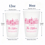 Personalized Line Style Photo Frosted Food-Grade Plastic Cup with Text and Place Set of 10 Wedding Party Gift for Bride Newlywed