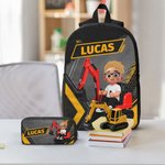 Personalized Cute Cartoon Character Excavator Backpack Lunch Bag Pencil Case Set with Name Back to School Birthday Gift for Kids