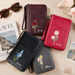 Personalized Birth Flower PU Leather Passport Holder Wallet with Name Travel Essential Birthday Gift for Women