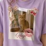Maglietta, felpa o felpa con cappuccio personalizzata con stampa leopardata e fiocco in stile vintage, con foto dell'animale e nome: abbigliamento quotidiano, regalo di compleanno per proprietari di a