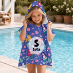 Personalised Mermaid Princess Dinosaur Quick Dry Soft Hooded Beach Towel with Name Beach Swimming Pool Summer Holiday Gift for Kids