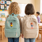 Personalized 3D-Style Design Kid Character Corduroy Backpack with Name Daily Use Back to School Birthday Gift for Girls Boys