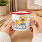 Personalized Cartoon School Theme Initial 12 oz Enamel Mug with Name Daily Use Back to School Birthday Gift for Kids Students