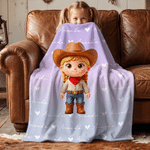 Personalized 3D-Style Design Cartoon Cowboy Cowgirl Character Soft Throw Blanket with Name Home Decor Birthday Gift for Kids