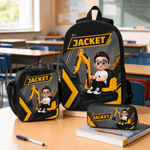 Personalized Cute Cartoon Character Excavator Backpack Lunch Bag Pencil Case Set with Name Back to School Birthday Gift for Kids