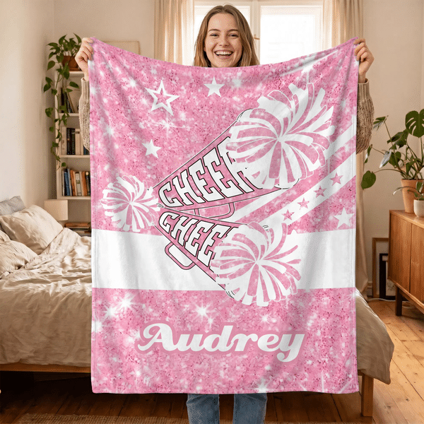 Personalized Multicolor Sparkle Cheerleading Skin-Friendly Warm Blanket with Name Cheer Camp Birthday Team Gift for Cheerleader