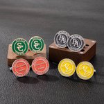 Gemelos personalizados con inicial de monograma multicolor y caja de madera grabado regalo de boda y aniversario para hombres