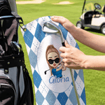 Personalised Cartoon Golf Character Sports Towel with Name and Hanging Clip Outdoor Activities Use Golf Club Birthday Gift for Golf Lover