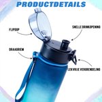 Gepersonaliseerde BPA-vrije sportwaterfles met kleurverloop en voetbal silhouet naam flipdop en draagriem cadeau voor kinderen voetballiefhebbers