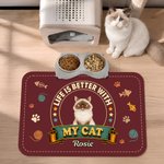 Personalised Cartoon Pet Photo Dog Cat PU Leather Food Mat with Name Daily Use Birthday Gift for Pet Lovers Owners Friends