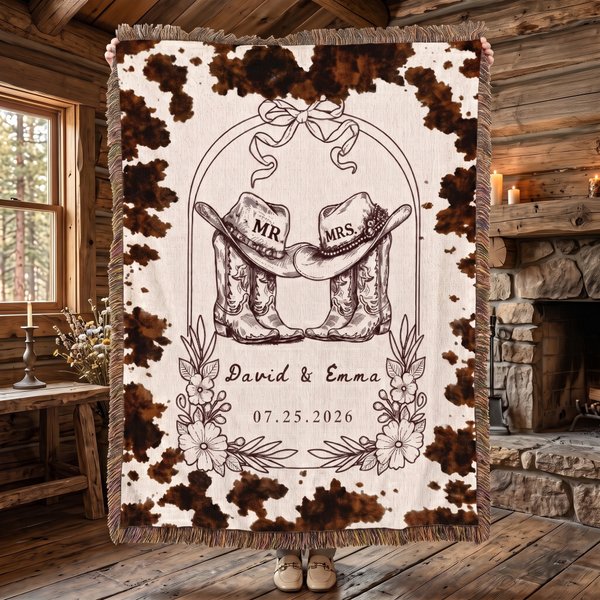 Custom Cowboy Tassel Throw Blanket with Names | Birthday Anniversary Wedding Gift for Newlyweds