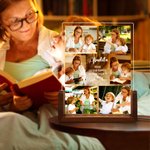 Luz nocturna acrílica LED personalizada con 6 fotos y nombre con base de madera regalo de cumpleaños y aniversario para familia amigos y pareja