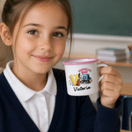Personalized Cartoon School Theme Initial 12 oz Enamel Mug with Name Daily Use Back to School Birthday Gift for Kids Students