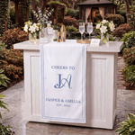 Personalized Elegant Cheers to Wedding Table Runner with Name and Initial Wedding Party Anniversary Bridal Party Gift for Newlyweds