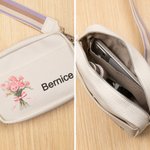 Personalized Birth Flower Bouquet PU Leather Adjustable Crossbody Bag with Name Birthday Anniversary Gift for Woman Bridesmaid
