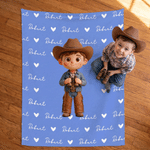 Personalized 3D-Style Design Cartoon Cowboy Cowgirl Character Soft Throw Blanket with Name Home Decor Birthday Gift for Kids