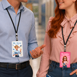 Portatessera personalizzato con foto, in stile 3D multicolore, con personaggi dei cartoni animati e testo sul retro – Regalo per il rientro a scuola e per la Festa degli insegnanti