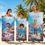 Personalised 3D-Style Design Photo Oversized Quick-Dry Beach Towel with Name Beach Party Summer Holiday Birthday Gift for Boy Girl Diving Lover