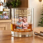 Personalised Retro Cartoon Photo Funny 10 oz Whisky Glass with Name and Year Housewarming Birthday Gift for Couple Wine Lovers Friends