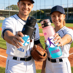 Personalised Baseball Player Silhouette Gradient Frosted Water Bottle with Name and Flip Top Lid Daily Training Game Day Gift for Baseball Player