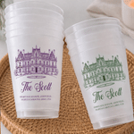 Personalized Line Style Photo Frosted Food-Grade Plastic Cup with Text and Place Set of 10 Wedding Party Gift for Bride Newlywed