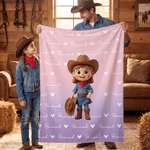 Personalized 3D-Style Design Cartoon Cowboy Cowgirl Character Soft Throw Blanket with Name Home Decor Birthday Gift for Kids