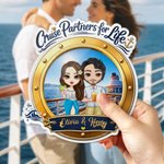 Personalized Cartoon Couple Character Cruise Fridge Magnet with Name Home Decor Birthday Summer Travel Gift for Couple Newlyweds