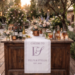 Personalized Elegant Cheers to Wedding Table Runner with Name and Initial Wedding Party Anniversary Bridal Party Gift for Newlyweds