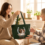Personalised Horse Portrait Horseshoe Flower Large Capacity Corduroy Tote Bag with Name Daily Use Birthday Gift for Women Friends Horse Owners