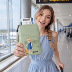 Personalised World Map Cartoon Character PU Leather Passport Holder Wallet with Name Business Travel Birthday Gift for Family Friend
