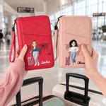 Personalised World Map Cartoon Character PU Leather Passport Holder Wallet with Name Business Travel Birthday Gift for Family Friend