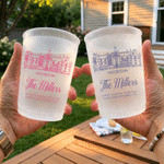Personalized Line Style Photo Frosted Food-Grade Plastic Cup with Text and Place Set of 10 Wedding Party Gift for Bride Newlywed