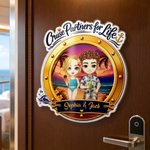 Personalized Cartoon Couple Character Cruise Fridge Magnet with Name Home Decor Birthday Summer Travel Gift for Couple Newlyweds