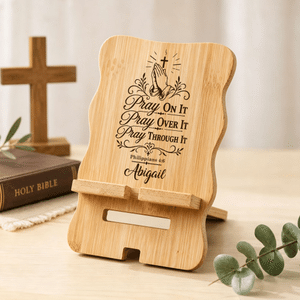 Personalized Pray Over It Cross Bible Phone Holder with Name Desk Decor Daily Use Birthday Gift for Friends Christians