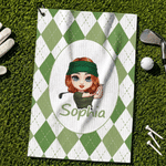 Personalised Cartoon Golf Character Sports Towel with Name and Hanging Clip Outdoor Activities Use Golf Club Birthday Gift for Golf Lover