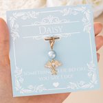 Personalised Bling Rhinestone Something Blue Pearl Bridal Bouquet Charm with Name and Card Anniversary Bridal Shower Wedding Gift for Bride
