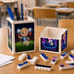Personalised Cartoon Football Character Building Blocks Brick Pen Holder with Name Desk Decor Back to School Birthday Gift for Kids