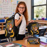 Personalized Cute Cartoon Character Excavator Backpack Lunch Bag Pencil Case Set with Name Back to School Birthday Gift for Kids