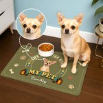 Personalised Cartoon Pet Photo Dog Cat PU Leather Food Mat with Name Daily Use Birthday Gift for Pet Lovers Owners Friends