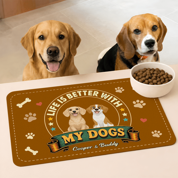 Personalised Cartoon Pet Photo Dog Cat PU Leather Food Mat with Name Daily Use Birthday Gift for Pet Lovers Owners Friends