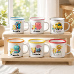 Personalized Cartoon School Theme Initial 12 oz Enamel Mug with Name Daily Use Back to School Birthday Gift for Kids Students