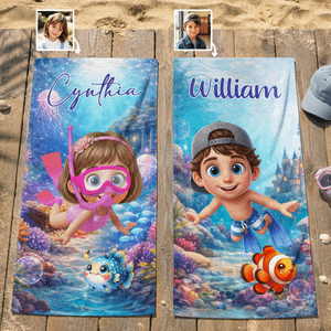 Personalised 3D-Style Design Photo Oversized Quick-Dry Beach Towel with Name Beach Party Summer Holiday Birthday Gift for Boy Girl Diving Lover